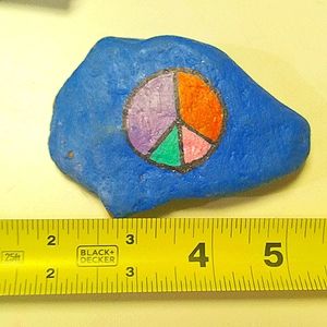 Hand-painted Blue rock with Colorful Peace sign River Rock Art Stone Art